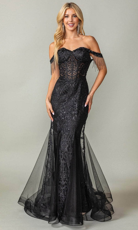 Dancing Queen 4365 - Glitter Print Trumpet Prom Dress