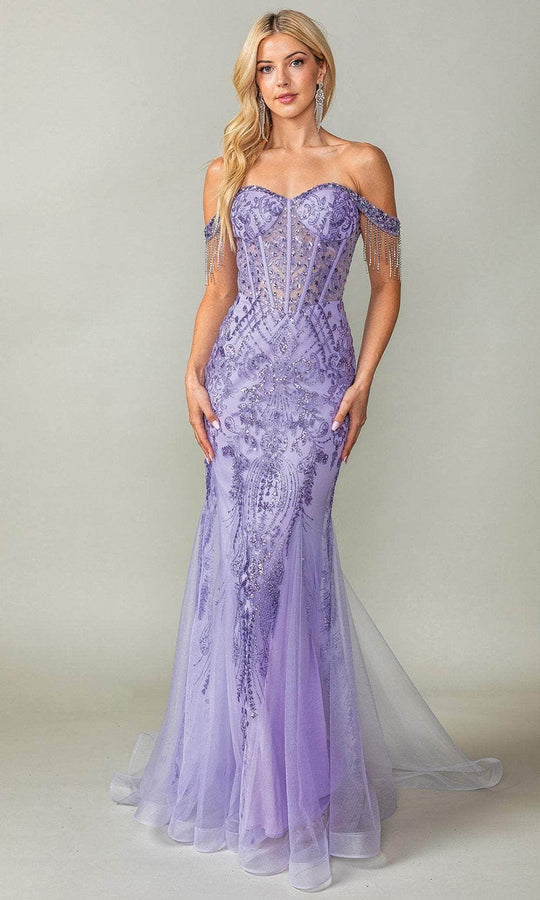 Dancing Queen 4365 - Glitter Print Trumpet Prom Dress