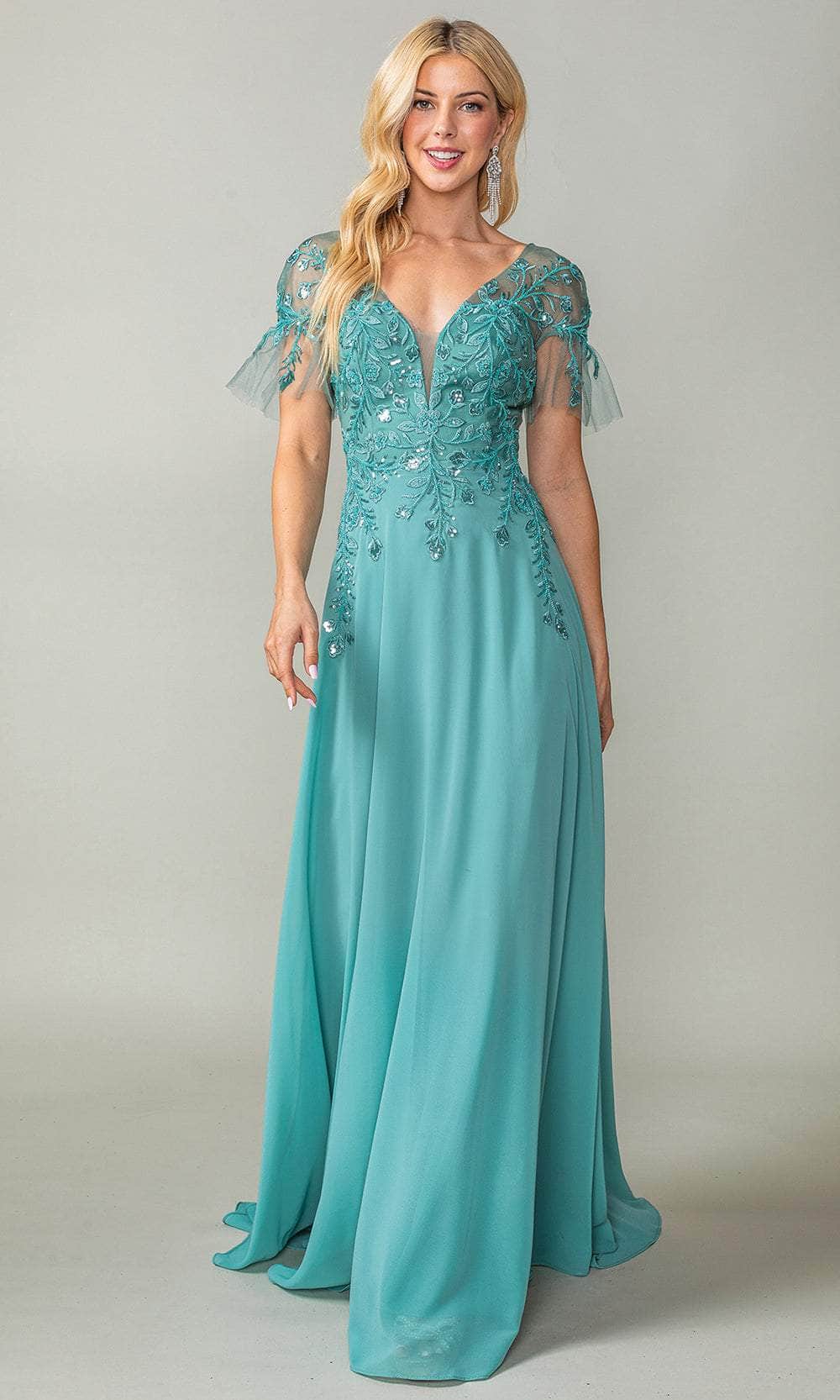 Dancing Queen 4378 Sheer Sleeve Embroidered Prom Dress Couture Candy