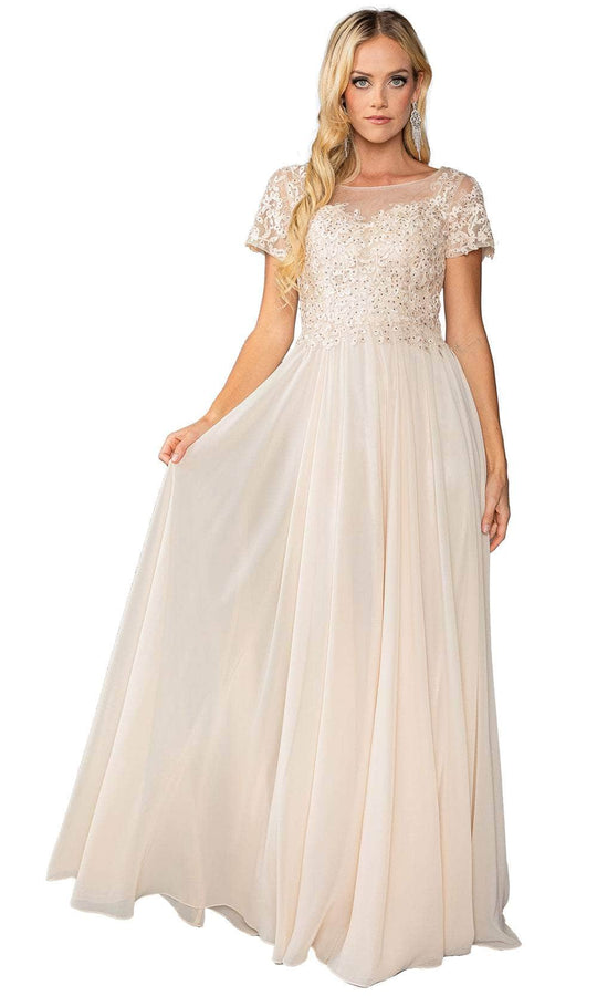 Dancing Queen 4433 - Short Sleeve Applique Prom Dress