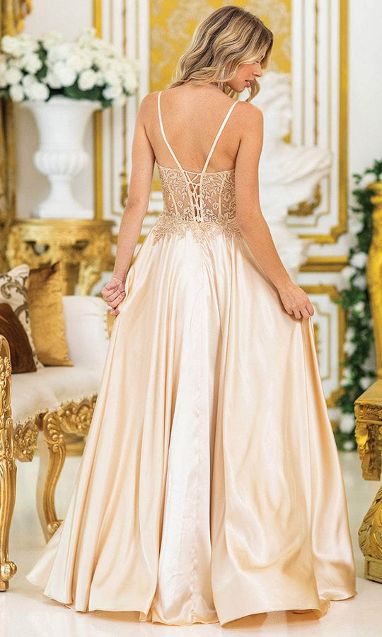 Dancing Queen 4520 - Embroidered Bodice Satin Gown