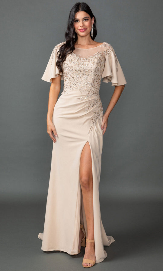 Dancing Queen 4549 - Illusion Bateau Embroidered Applique Prom Gown