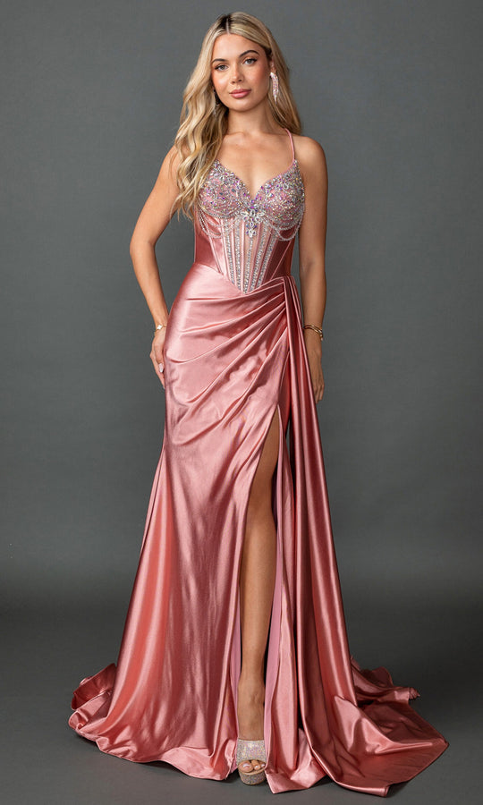 Dancing Queen 4581 - Crystal Embellished Sleeveless Satin Gown