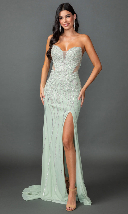 Dancing Queen 4595 - Strapless Beaded Prom Gown with Illusion Sides