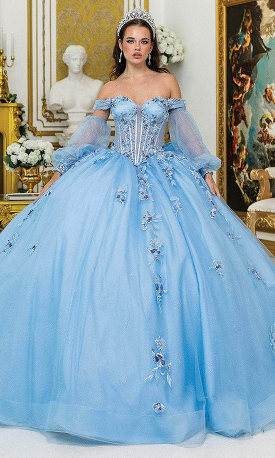 Dancing Queen 5005 - Embroidered Off Shoulder Gown with Puff Sleeve