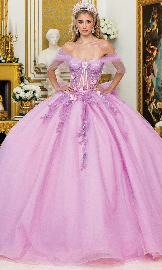 Dancing Queen 5007 - Sheer Sleeve Floral Appliqued Quince Dress