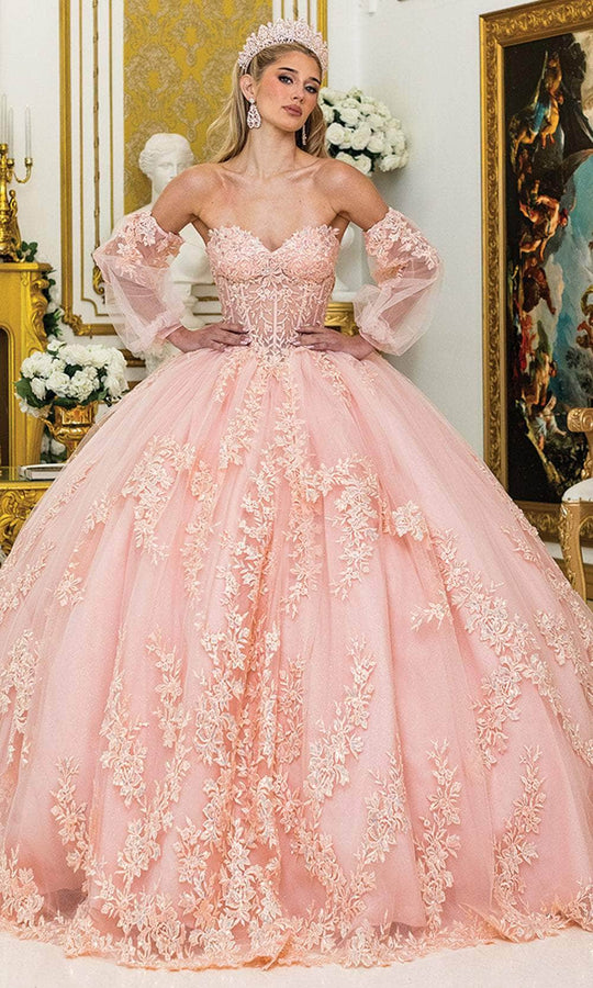 Dancing Queen 5020 - Sweetheart Embroidered Ballgown with Puff Sleeve