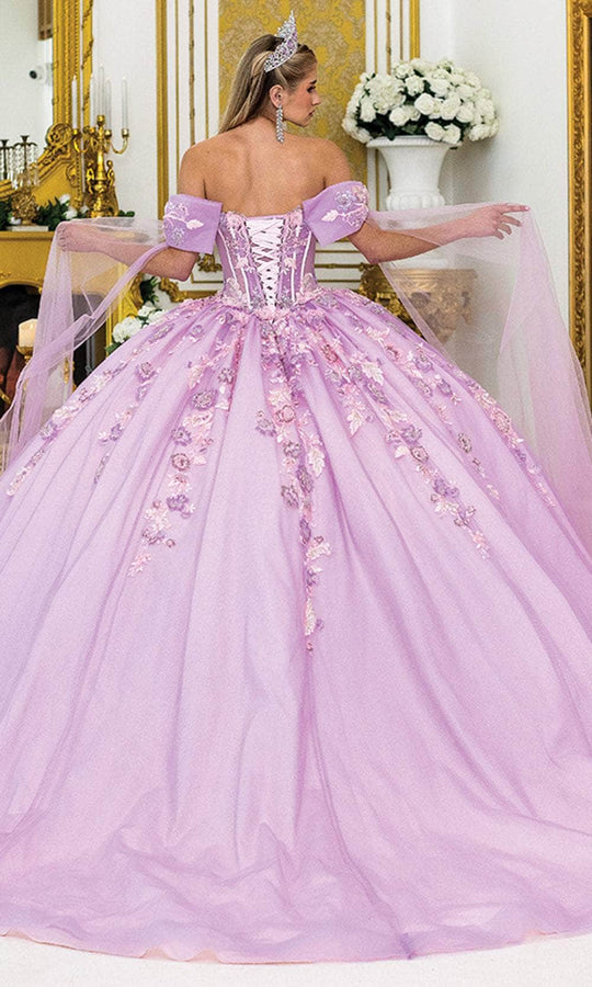 Dancing Queen 5036 - Embellished Off-Shoulder Ballgown with Sheer Cape