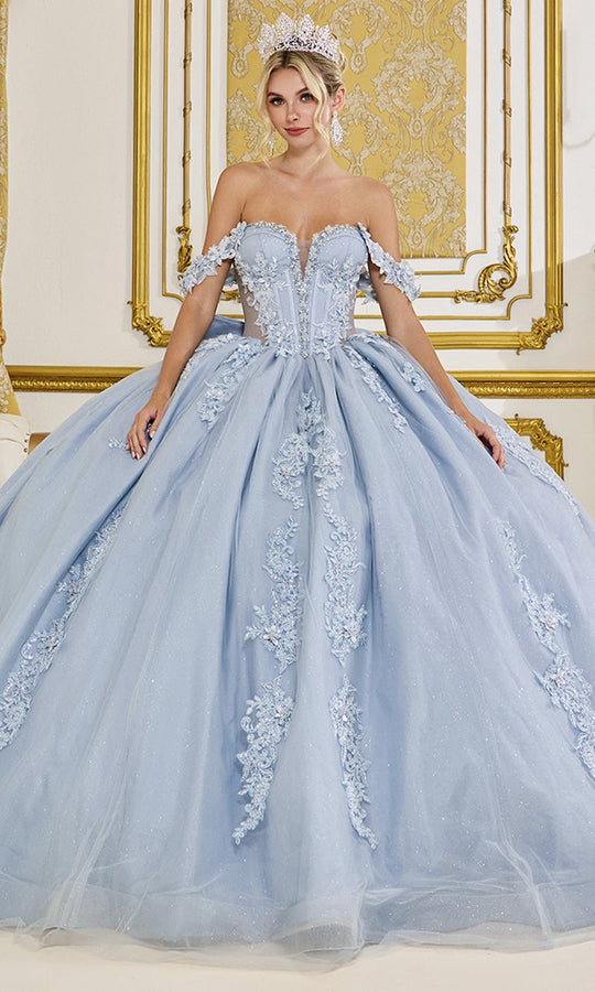 Dancing Queen 5088 - Embroidered Applique Illusion Side Ballgown