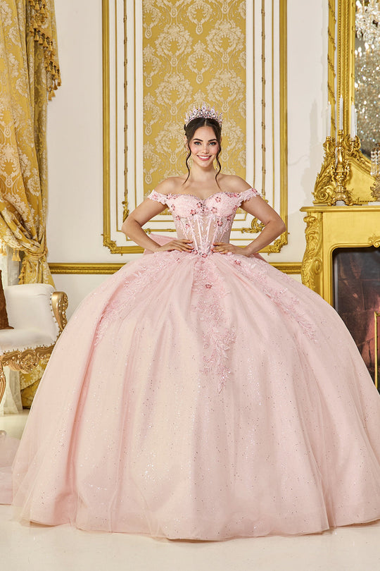Dancing Queen 5090 - Glitter Tulle Floral Quinceanera Ballgown
