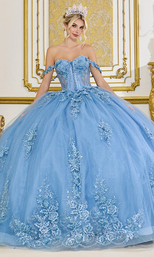 Dancing Queen 5117 - Embroidered Floral Lace-Up Back Ballgown