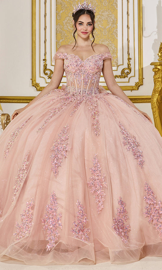 Dancing Queen 5121 - Glitter Tulle Off Shoulder Embroidered Ballgown