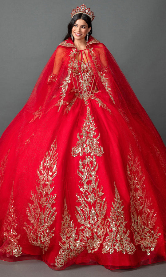 Dancing Queen 5161 - Sweetheart Applique Ballgown with Hooded Cape