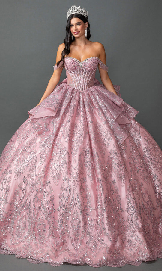 Dancing Queen 5169 - Sparkle Off Shoulder Ballgown with Scalloped Hem