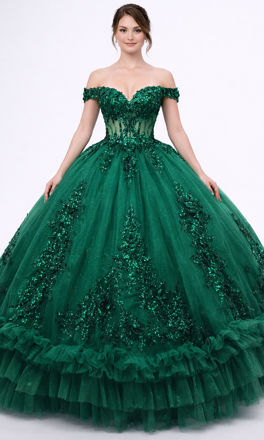 Dancing Queen 5175 - Ruffled Hem Off Shoulder Sweetheart Ballgown