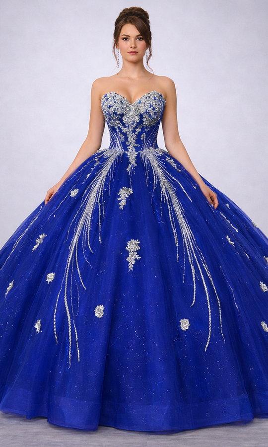 Dancing Queen 5183 - Embroidered Applique Strapless Tulle Gown