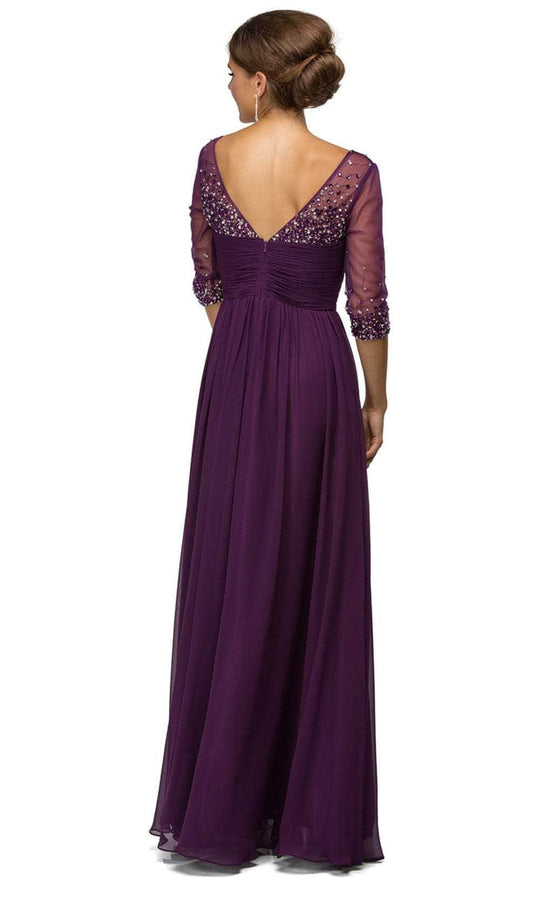 Dancing Queen 8855 - Bejeweled V-Neck Long Dress