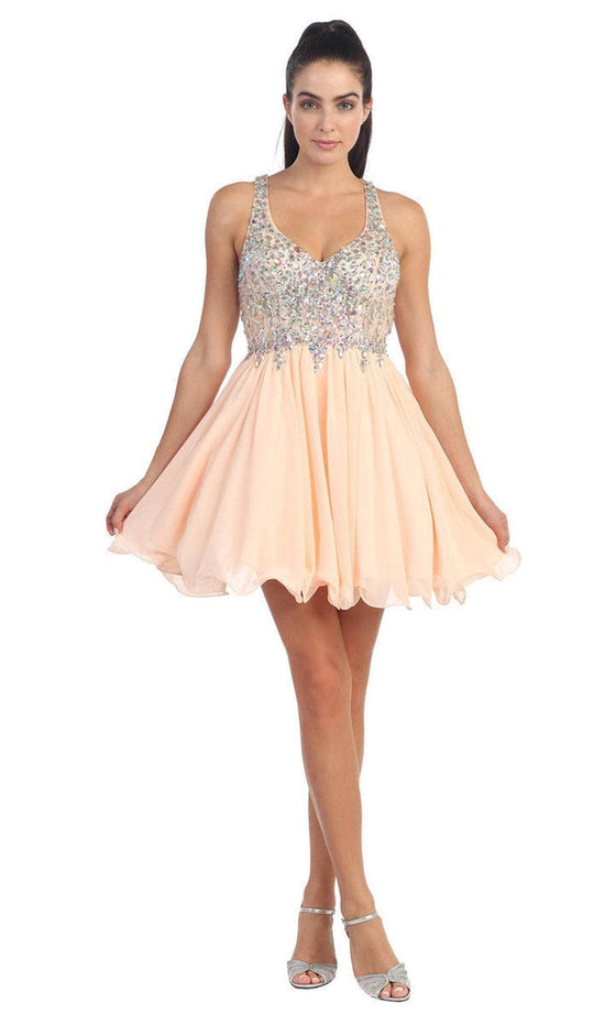 Dancing Queen 8997 Crystal Beaded V-Neck Chiffon A-Line Dress