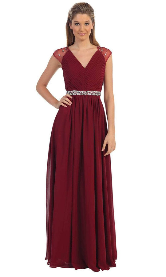 Dancing Queen 9182 - Cap Sleeve V-Neck Long Dress