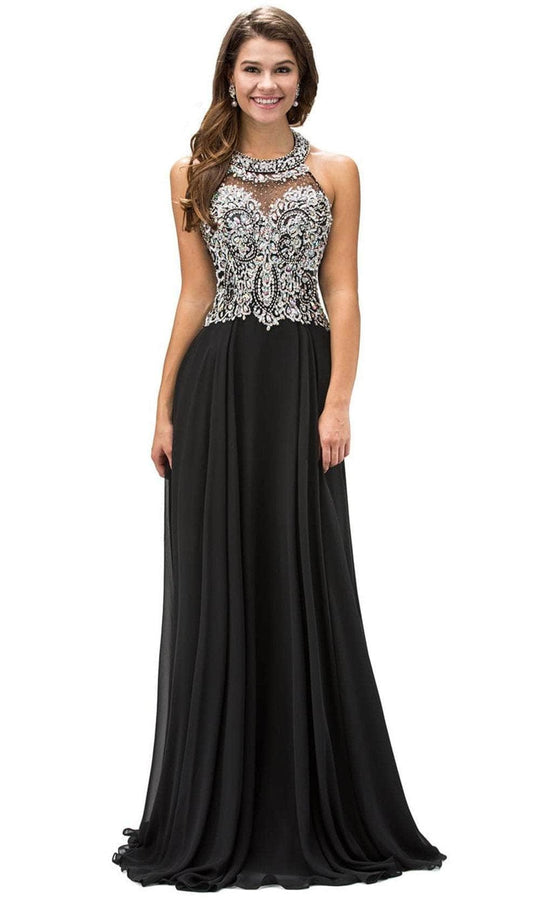 Dancing Queen 9233 - Halter Pleated Skirt Prom Gown