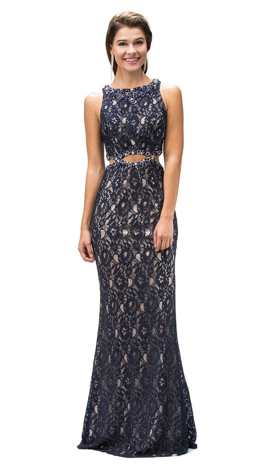 Dancing Queen - 9271 Sleeveless Jewel Neck Lace Cutout Prom Dress
