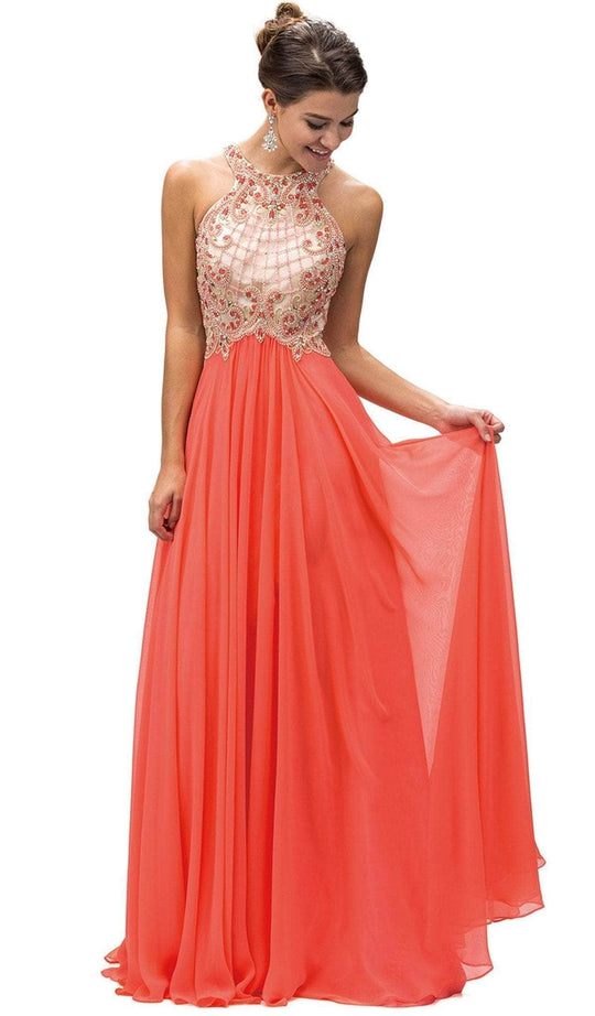 Dancing Queen - 9298 Embellished Halter A-line Evening Dress