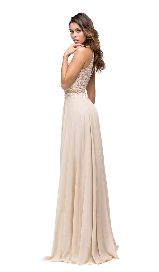 Dancing Queen - 9548 Jeweled Illusion Halter Chiffon Prom Dress