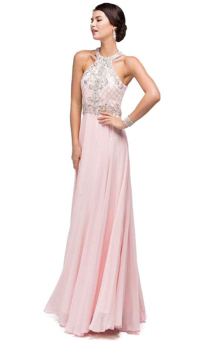 Dancing Queen 9591 - Beaded High Halter Prom Gown Prom Dresses XS / Blush