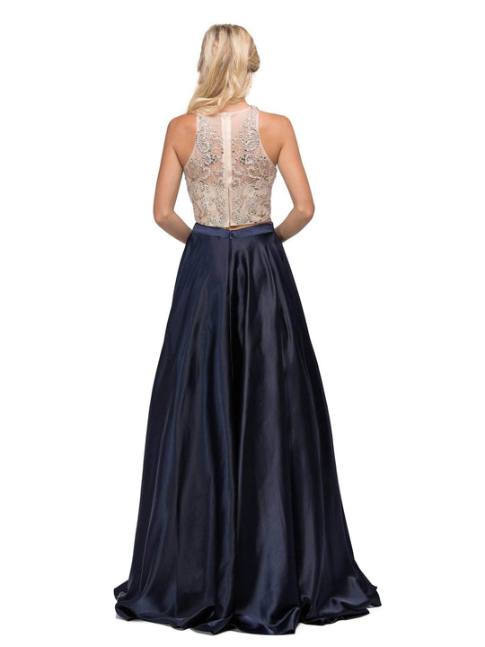 Dancing Queen - 9716 Two-Piece Jeweled Bodice Satin A-line Prom Dress