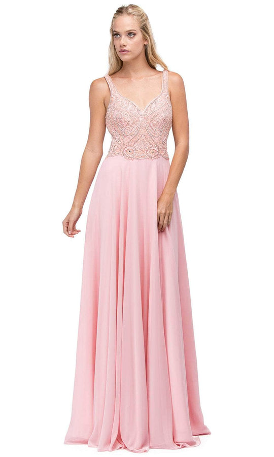 Dancing Queen 9743 - Beaded Bodice V-Neck Prom Gown