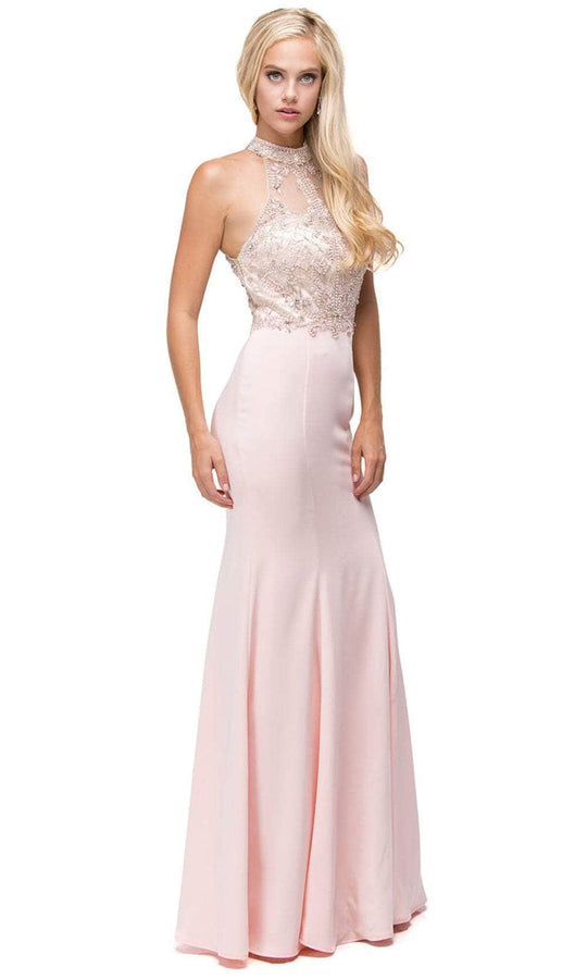 Dancing Queen 9777 - Halter Beaded Illusion Prom Gown