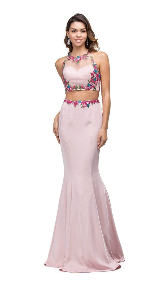 Dancing Queen - 9778 Floral Embroidered Two-piece Mermaid Prom Dress