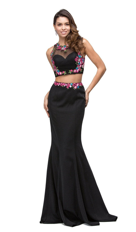 Dancing Queen - 9778 Floral Embroidered Two-piece Mermaid Prom Dress