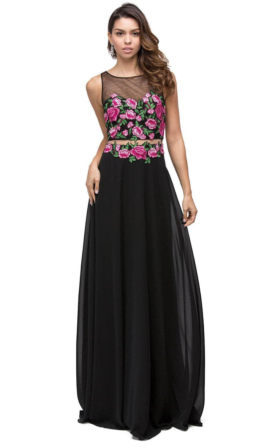 Dancing Queen 9800 - Bateau Floral Embroidered Prom Gown
