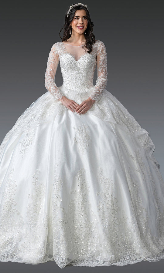 Dancing Queen Bridal 0276 - Illusion Long Sleeve Beaded Ballgown