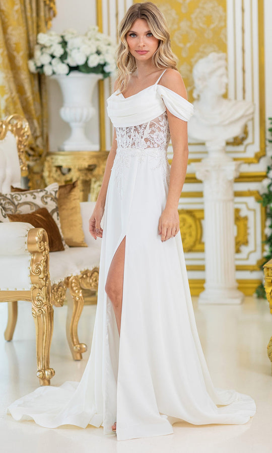 Dancing Queen Bridal 0284 - Cowl Neck Illusion Lace Applique Gown