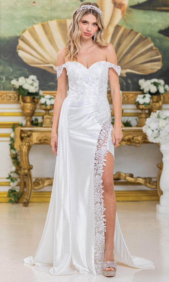 Dancing Queen Bridal 0289 - Sweetheart Satin Gown with Lace Slit