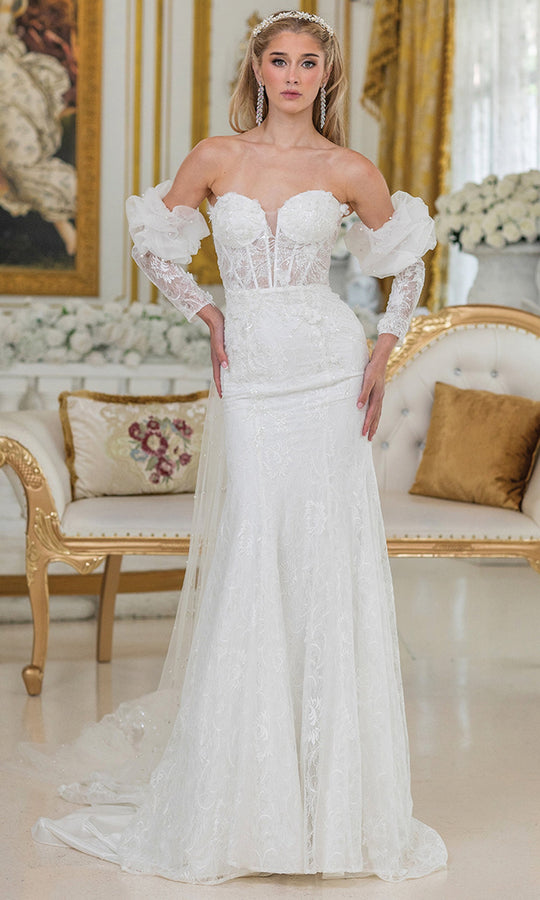 Dancing Queen Bridal 0295 - Puff Sleeve Embroidered Lace Mermaid Gown