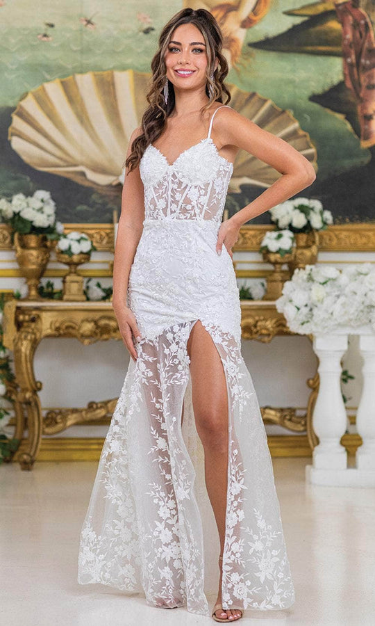 Dancing Queen Bridal 0299 - Floral Embroidered Sheer Slit Gown