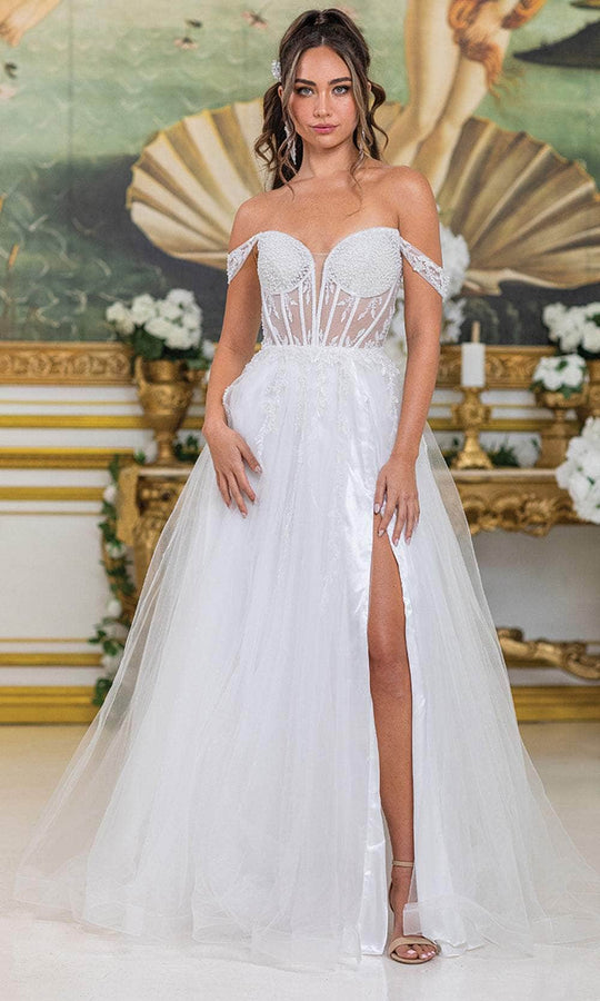 Dancing Queen Bridal 0307 - Off Shoulder A-line Gown with Slit