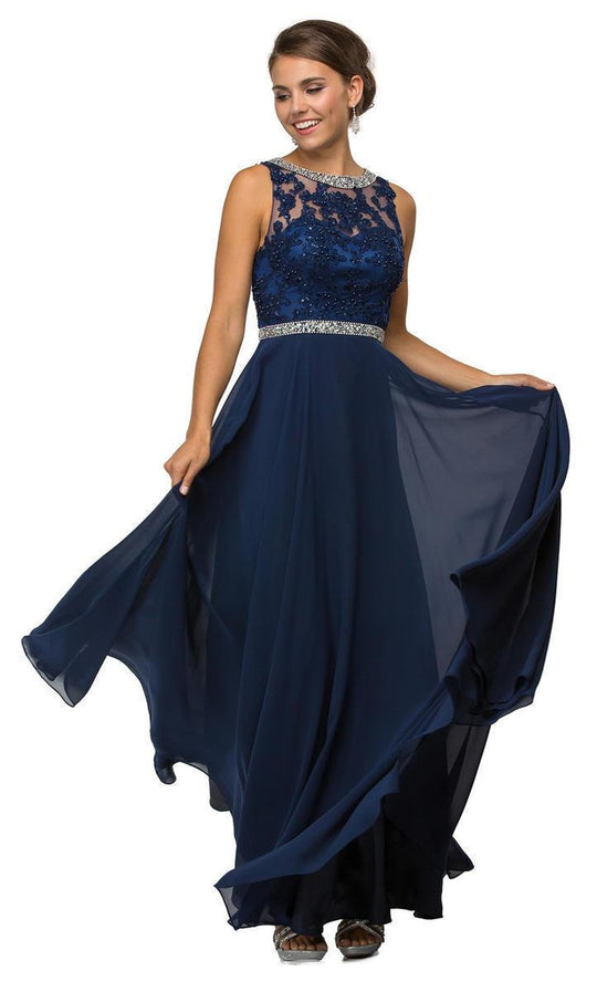 Dancing Queen Bridal - 9458 Romantic Beaded Lace Applique A-Line Prom Dress