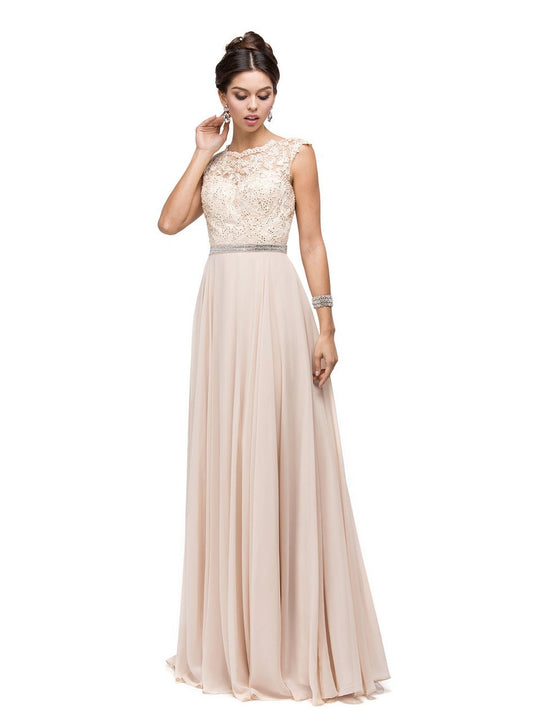Dancing Queen Bridal - 9675 Illusion-Lace Bodice Chiffon A-Line Dress