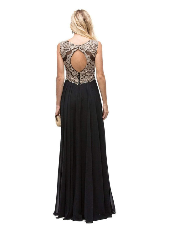 Dancing Queen Bridal - 9826 Gilded Lace Illusion A-Line Prom Dress
