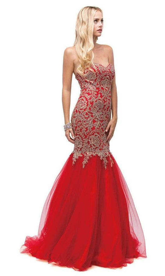 Dancing Queen Bridal - Strapless Beaded Lace Prom Gown 9932