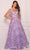 Dave & Johnny 11093 - V-Neck Floral Appliqued Prom Ballgown Special Occasion Dress 00 / Lilac