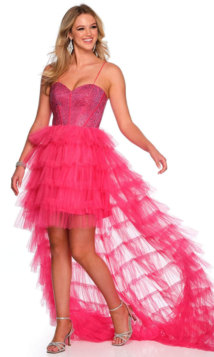 Dave & Johnny 11174 - Sweetheart Ruffled Hi-Low Prom Gown Special Occasion Dress 00 / Fuschia Pink