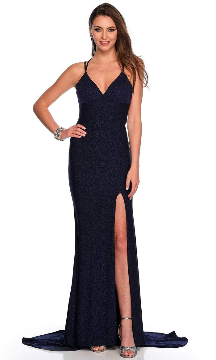 Dave & Johnny 11245 - Fitted Strappy Backless Prom Gown Special Occasion Dress 00 / Navy Blue