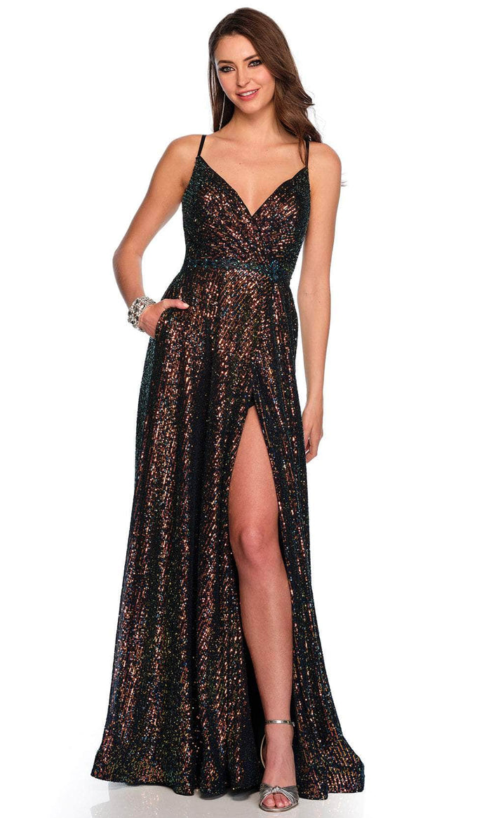 Dave & Johnny 11278 - Surplice V-Neck Iridescent Prom Gown Special Occasion Dress 00 / Black