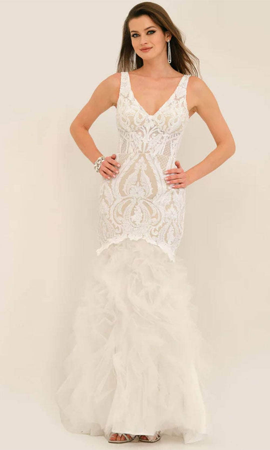 Dave & Johnny 11325 - Patterned Sequin Ruffled Prom Gown