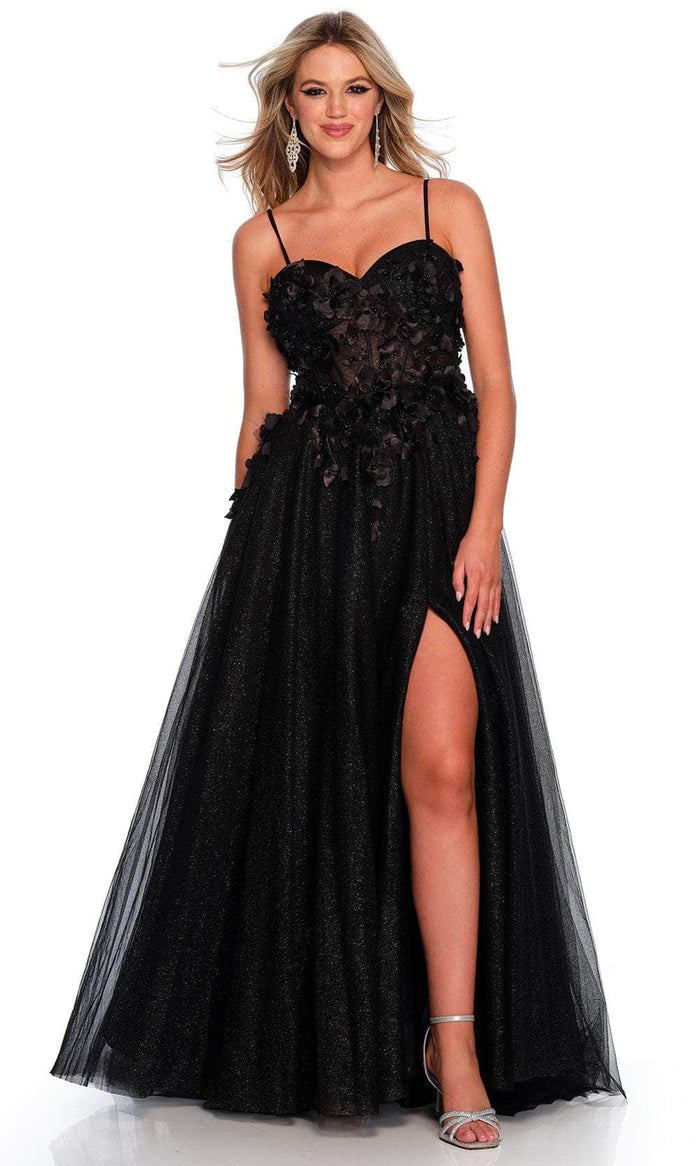 Dave & Johnny 11417 - Sleeveless 3D Floral Embellished Ballgown Special Occasion Dress 00 / Black